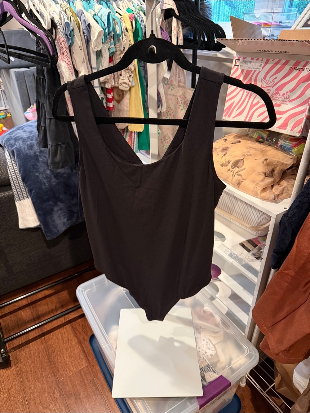 Classic Black Scoop Neck Thong Bodysuit